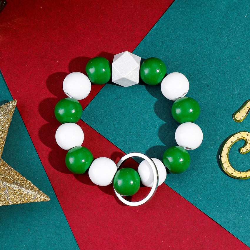 Wholesale Christmas Wood Beads Beaded Wrist Keychain